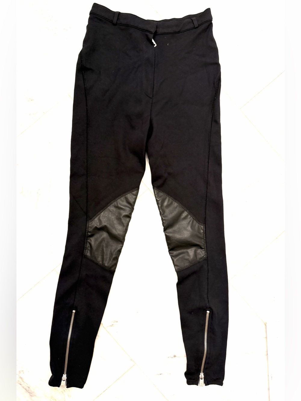 Alexander McQueen Black Leggings Zippers Veagan Leather Knee Panels Sz S